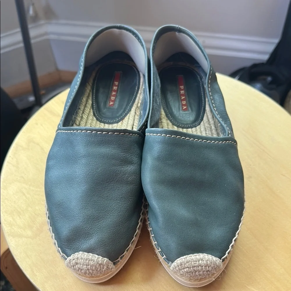 Prada Slate Blue Leather Espadrille Flats - Picture 2 of 8